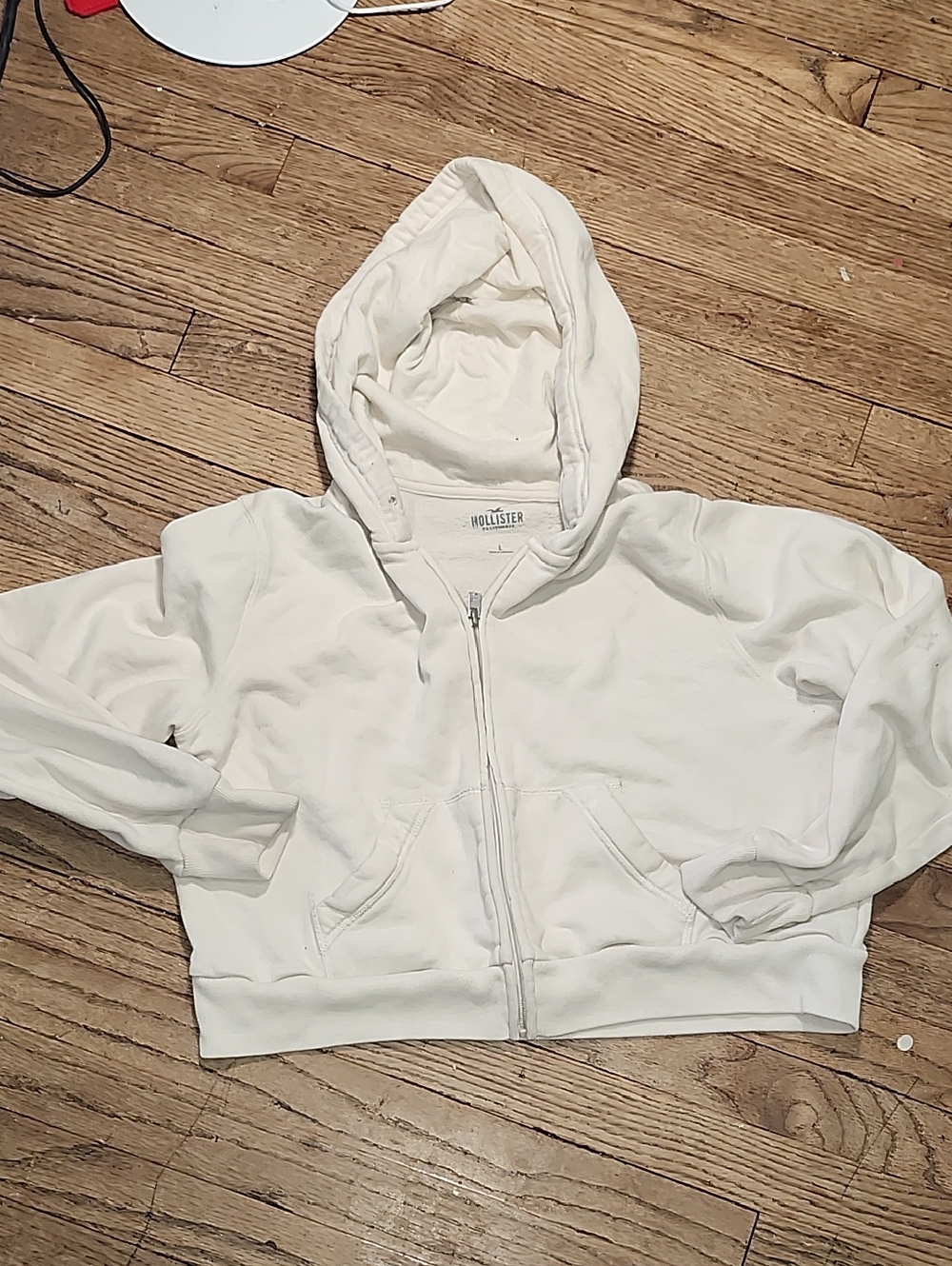 Hollister White Cropped Zip Hoodie Jacket